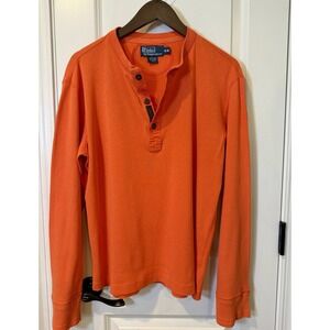 Polo Ralph Lauren Henley Long Sleeve Shirt Men's Size Medium Orange Cotton